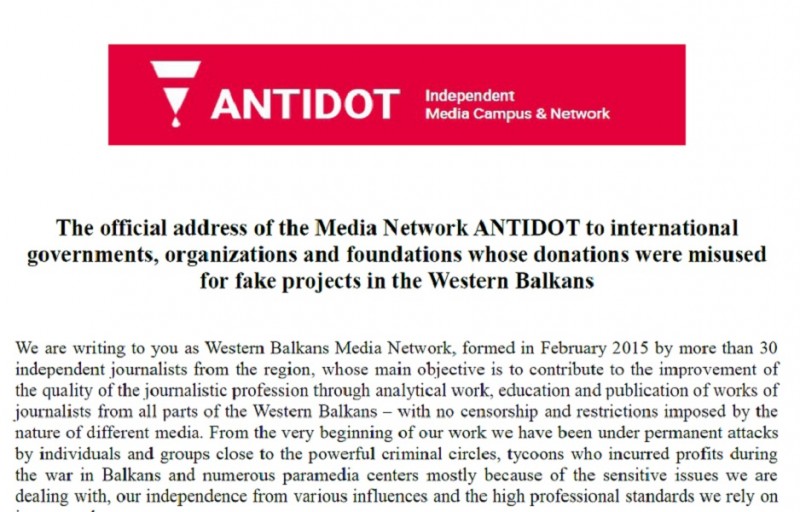 The official letter from the Media Network Antodot to foreign governments, international organizations and donors
